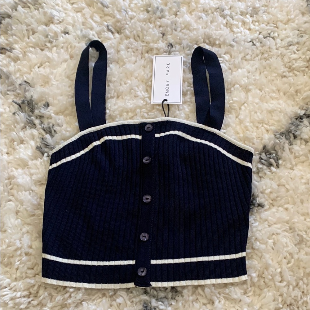 Navy Ribbed Crop Top